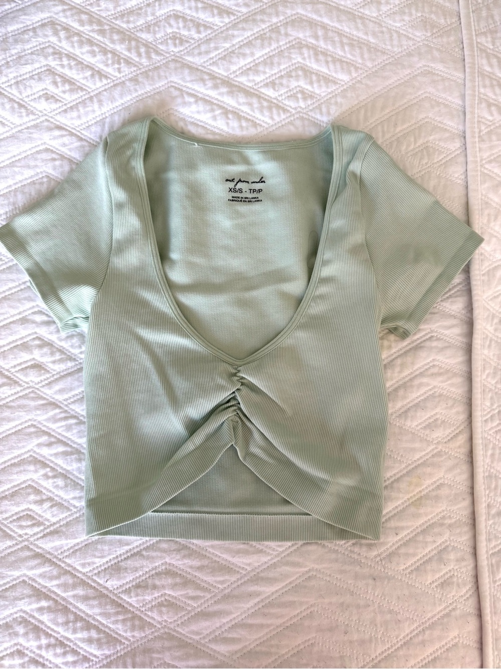 Urban Outfitters Sage Green Ruched Ribbed Crop Top